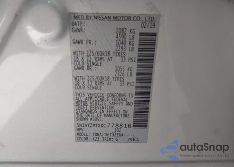 2019 Nissan Rogue Sv from USA, damaged, VIN 5N1AT2MTXKC778816